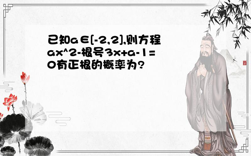 已知a∈[-2,2],则方程ax^2-根号3x+a-1=0有正根的概率为?