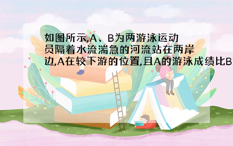 如图所示,A、B为两游泳运动员隔着水流湍急的河流站在两岸边,A在较下游的位置,且A的游泳成绩比B好,现让