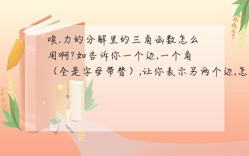 唉.力的分解里的三角函数怎么用啊?如告诉你一个边,一个角（全是字母带替）,让你表示另两个边,怎么