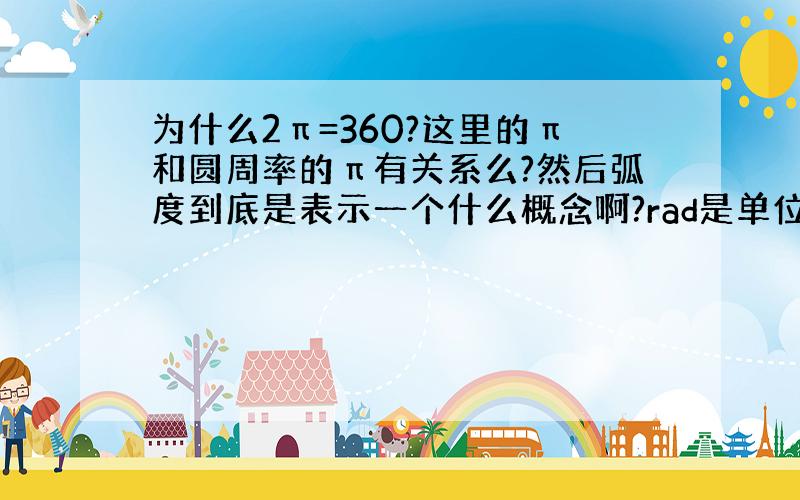 为什么2π=360?这里的π和圆周率的π有关系么?然后弧度到底是表示一个什么概念啊?rad是单位么?一直弄不懂这些问题…