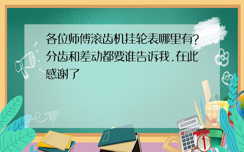 各位师傅滚齿机挂轮表哪里有?分齿和差动都要谁告诉我.在此感谢了