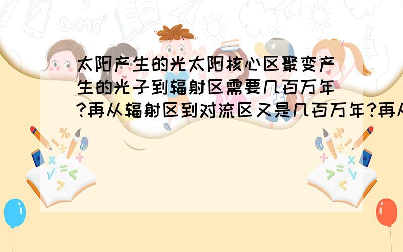 太阳产生的光太阳核心区聚变产生的光子到辐射区需要几百万年?再从辐射区到对流区又是几百万年?再从对流区到太阳表面只要500