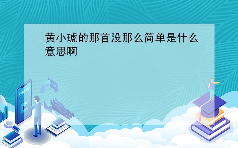 黄小琥的那首没那么简单是什么意思啊