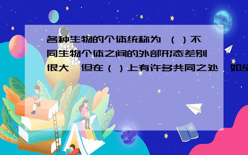 各种生物的个体统称为 （）不同生物个体之间的外部形态差别很大,但在（）上有许多共同之处,如绝大部分生