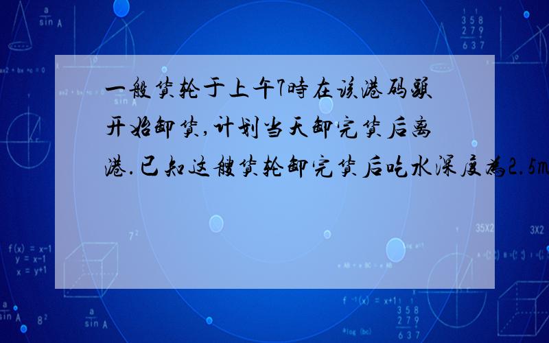 一般货轮于上午7时在该港码头开始卸货,计划当天卸完货后离港.已知这艘货轮卸完货后吃水深度为2.5m（吃水