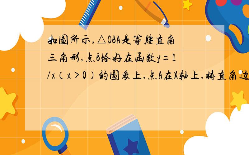 如图所示,△OBA是等腰直角三角形,点B恰好在函数y=1/x（x>0）的图象上,点A在X轴上,将直角边AB绕着点A按顺时