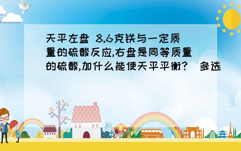 天平左盘 8.6克铁与一定质量的硫酸反应,右盘是同等质量的硫酸,加什么能使天平平衡?（多选）