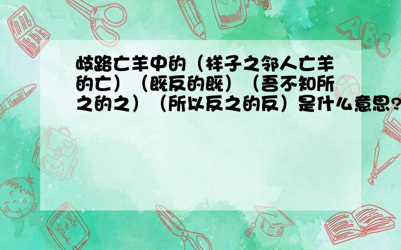 歧路亡羊中的（样子之邻人亡羊的亡）（既反的既）（吾不知所之的之）（所以反之的反）是什么意思?