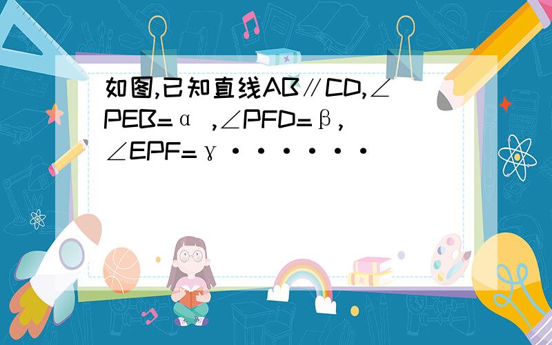 如图,已知直线AB∥CD,∠PEB=α ,∠PFD=β,∠EPF=γ······