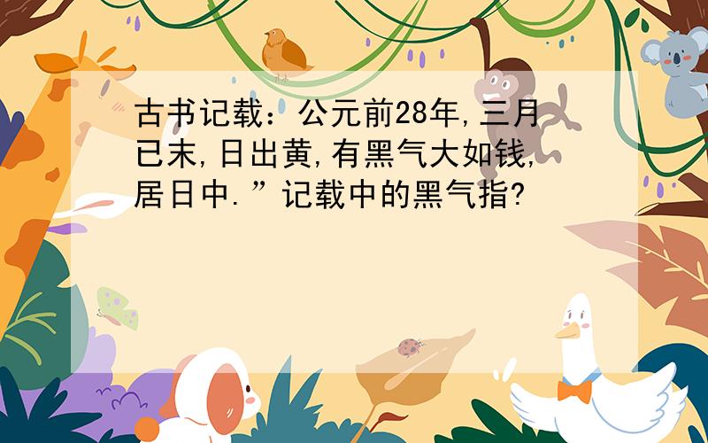 古书记载：公元前28年,三月已末,日出黄,有黑气大如钱,居日中.”记载中的黑气指?