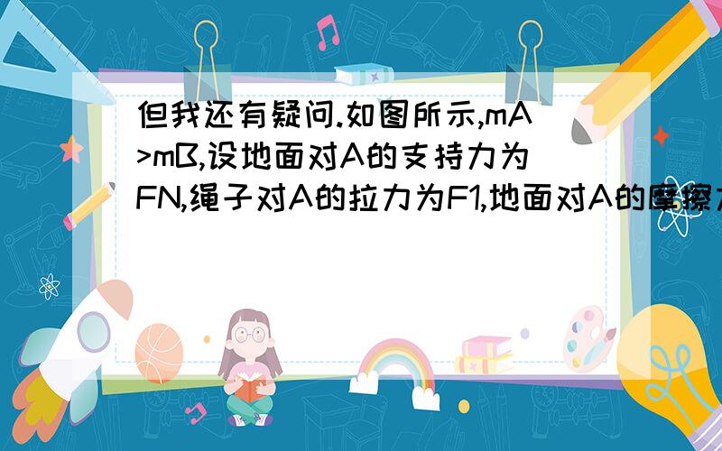 但我还有疑问.如图所示,mA>mB,设地面对A的支持力为FN,绳子对A的拉力为F1,地面对A的摩擦力为F2,若水平方向用