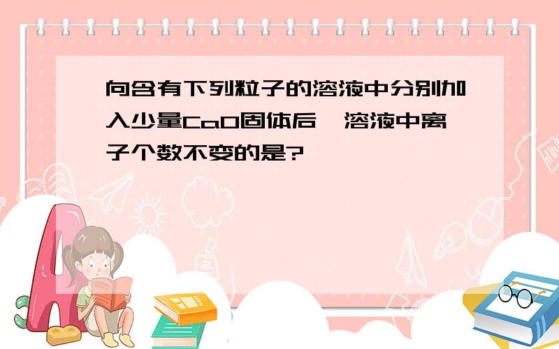 向含有下列粒子的溶液中分别加入少量CaO固体后,溶液中离子个数不变的是?