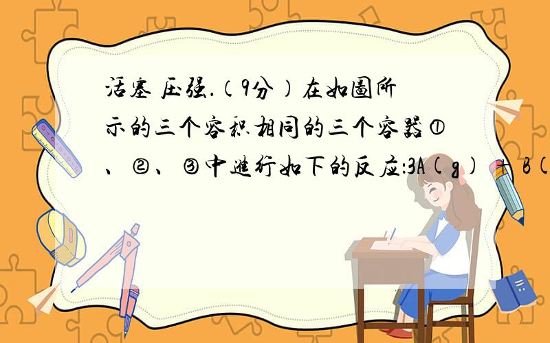 活塞 压强．（9分）在如图所示的三个容积相同的三个容器①、②、③中进行如下的反应：3A(g) + B(g) 2C(g)；