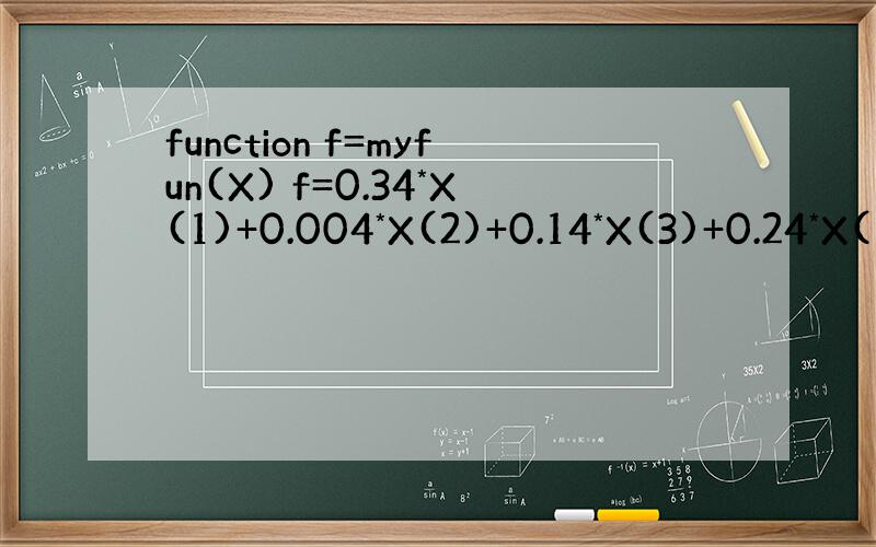 function f=myfun(X) f=0.34*X(1)+0.004*X(2)+0.14*X(3)+0.24*X(