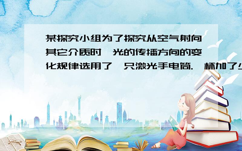 某探究小组为了探究从空气射向其它介质时,光的传播方向的变化规律选用了一只激光手电筒.一杯加了少许酸奶的清水,一只大号果冻