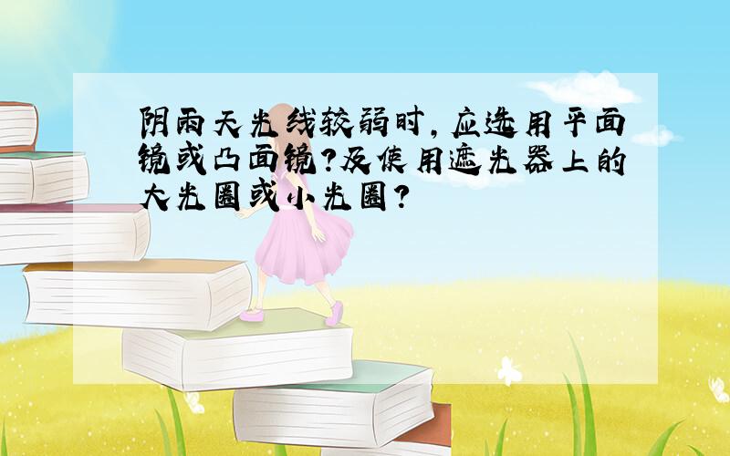 阴雨天光线较弱时,应选用平面镜或凸面镜?及使用遮光器上的大光圈或小光圈?