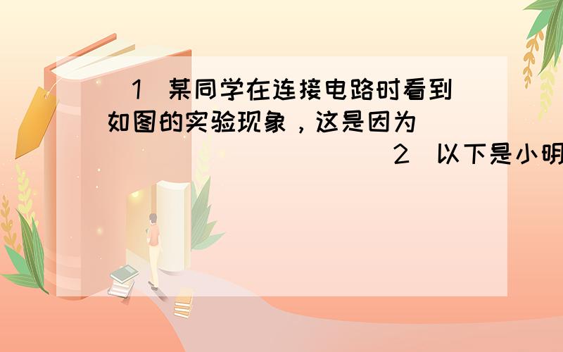 （1）某同学在连接电路时看到如图的实验现象，这是因为 _________ ． （2）以下是小明和小杰写的一份探究报告问题