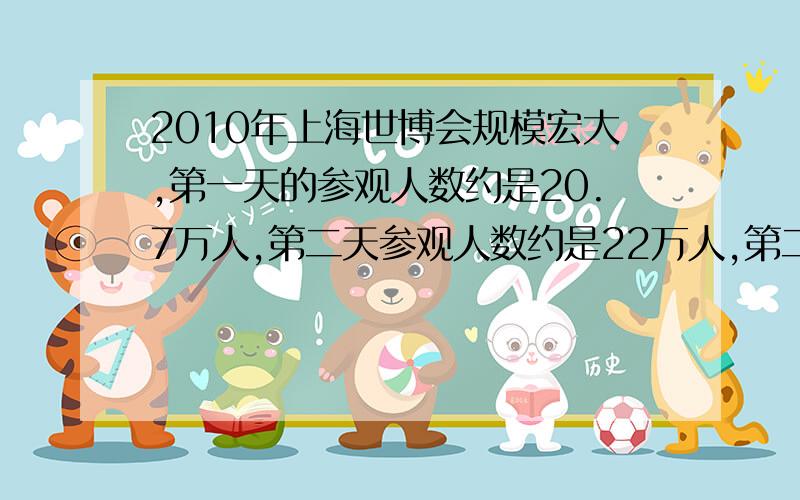 2010年上海世博会规模宏大,第一天的参观人数约是20.7万人,第二天参观人数约是22万人,第二天的参观人数比第一天多百