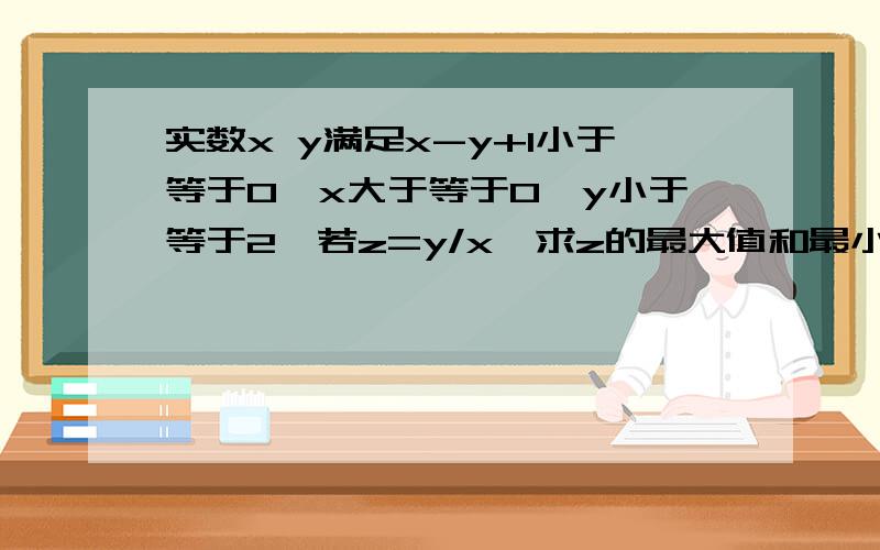 实数x y满足x-y+1小于等于0,x大于等于0,y小于等于2,若z=y/x,求z的最大值和最小值