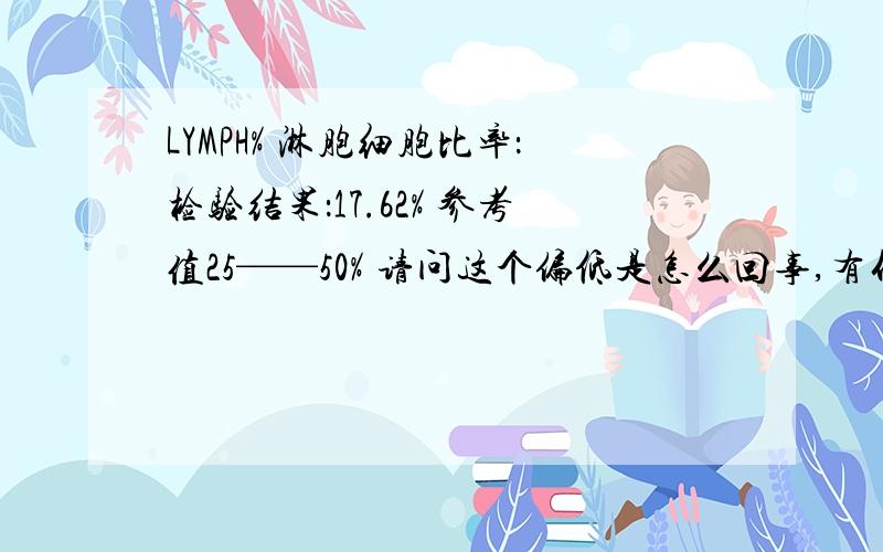 LYMPH% 淋胞细胞比率：检验结果：17.62% 参考值25——50% 请问这个偏低是怎么回事,有什么影响?