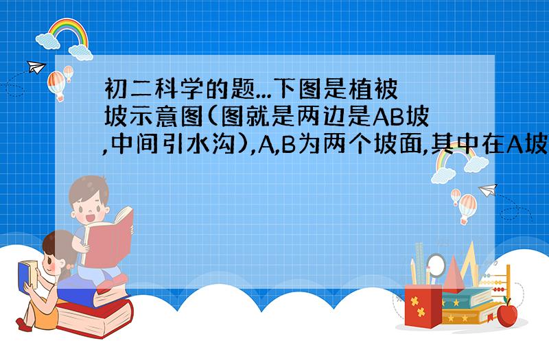 初二科学的题...下图是植被坡示意图(图就是两边是AB坡,中间引水沟),A,B为两个坡面,其中在A坡面上种植草皮.请回答