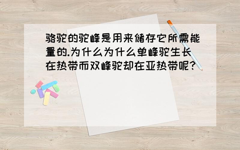 骆驼的驼峰是用来储存它所需能量的.为什么为什么单峰驼生长在热带而双峰驼却在亚热带呢?