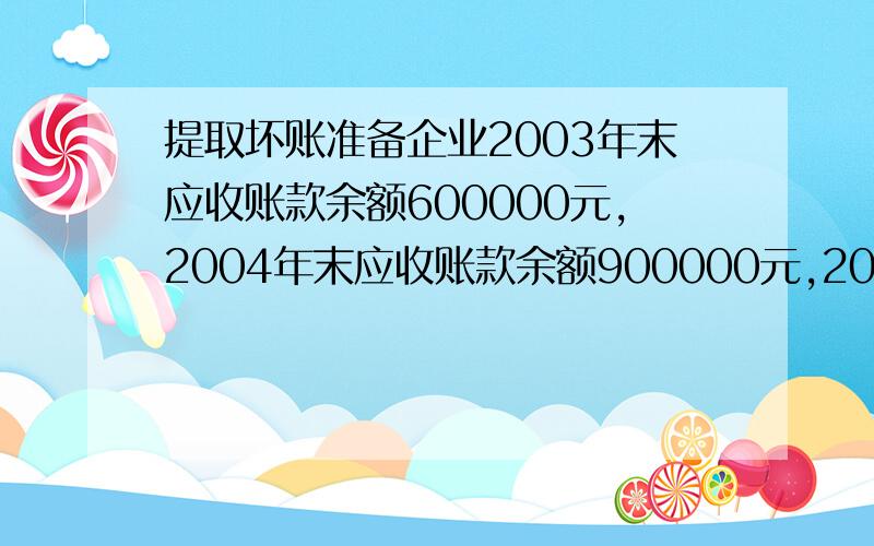 提取坏账准备企业2003年末应收账款余额600000元,2004年末应收账款余额900000元,2003年初坏账准备账户