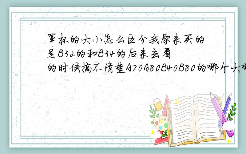 罩杯的大小怎么区分我原来买的是B32的和B34的后来去看的时候搞不清楚A70A80B40B80的哪个大哪个小啊还是形状不