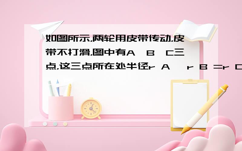 如图所示，两轮用皮带传动，皮带不打滑，图中有A、B、C三点，这三点所在处半径r A ＞r B =r C ，则这三点的向心