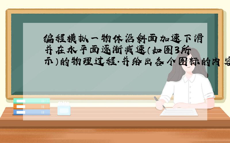 编程模拟一物体沿斜面加速下滑并在水平面逐渐减速（如图3所示）的物理过程.并给出各个图标的内容或设置