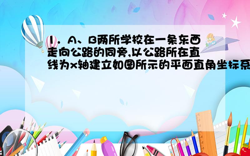 1．A、B两所学校在一条东西走向公路的同旁,以公路所在直线为x轴建立如图所示的平面直角坐标系,且点A的坐标是（2,2）,