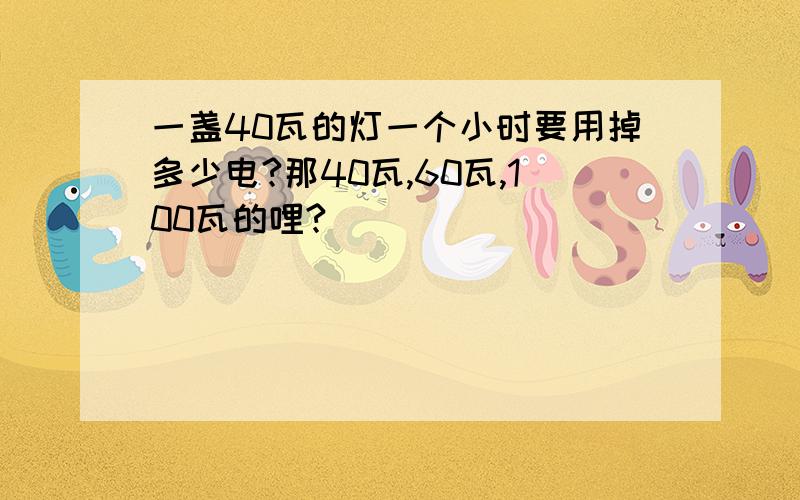 一盏40瓦的灯一个小时要用掉多少电?那40瓦,60瓦,100瓦的哩?