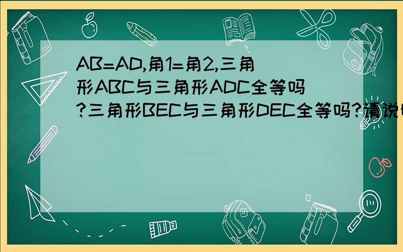 AB=AD,角1=角2,三角形ABC与三角形ADC全等吗?三角形BEC与三角形DEC全等吗?请说明理由!