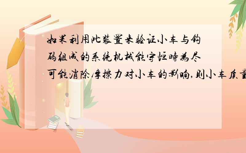 如果利用此装置来验证小车与钩码组成的系统机械能守恒时为尽可能消除摩擦力对小车的影响,则小车质量和?