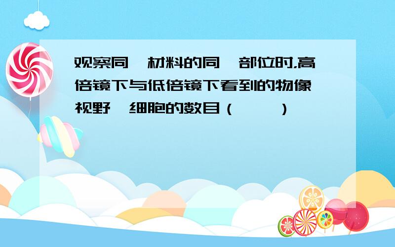 观察同一材料的同一部位时，高倍镜下与低倍镜下看到的物像、视野、细胞的数目（　　）