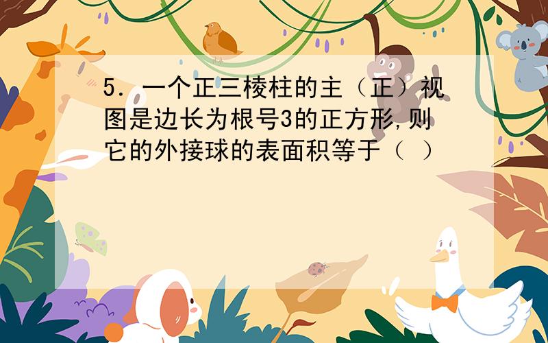 5．一个正三棱柱的主（正）视图是边长为根号3的正方形,则它的外接球的表面积等于（ ）