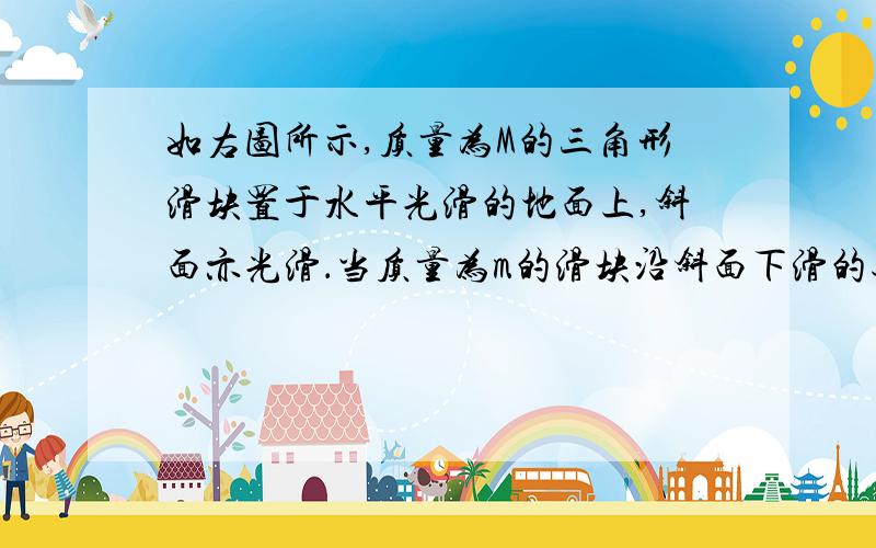 如右图所示,质量为M的三角形滑块置于水平光滑的地面上,斜面亦光滑．当质量为m的滑块沿斜面下滑的过程中,M与m组成的系统(