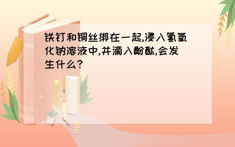 铁钉和铜丝绑在一起,浸入氢氧化钠溶液中,并滴入酚酞,会发生什么?