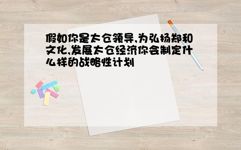 假如你是太仓领导,为弘扬郑和文化,发展太仓经济你会制定什么样的战略性计划