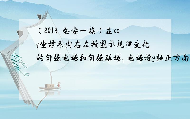 （2013•泰安一模）在xoy坐标系内存在按图示规律变化的匀强电场和匀强磁场，电场沿y轴正方向，场强为E0．磁场垂直纸面