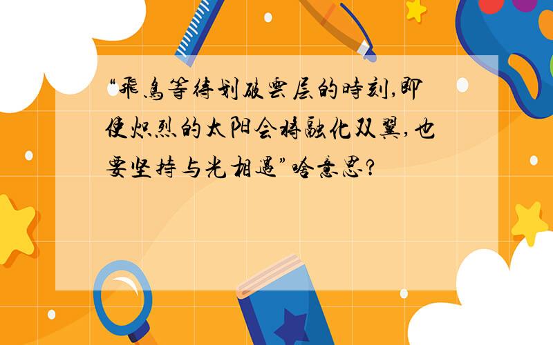 “飞鸟等待划破云层的时刻,即使炽烈的太阳会将融化双翼,也要坚持与光相遇”啥意思?