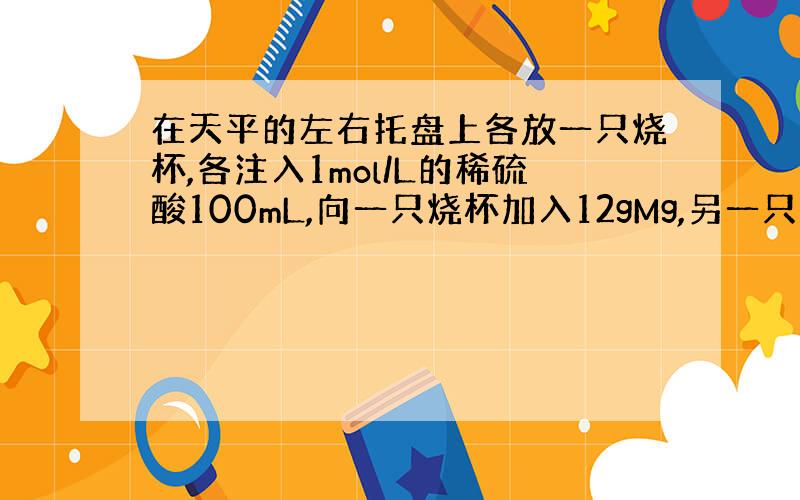 在天平的左右托盘上各放一只烧杯,各注入1mol/L的稀硫酸100mL,向一只烧杯加入12gMg,另一只烧杯加12g的Al