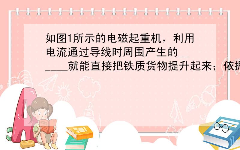 如图1所示的电磁起重机，利用电流通过导线时周围产生的______就能直接把铁质货物提升起来；依据图2所示的现象为原理可以