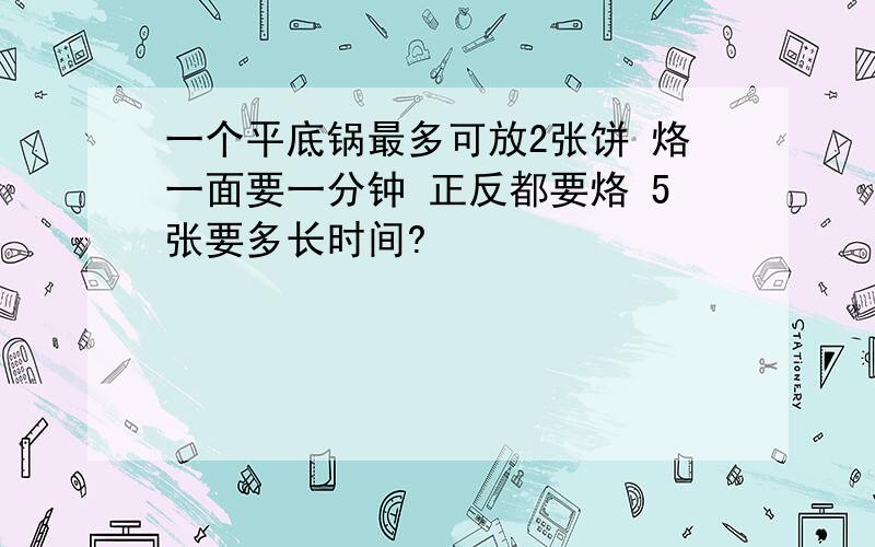 一个平底锅最多可放2张饼 烙一面要一分钟 正反都要烙 5张要多长时间?