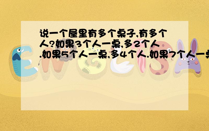 说一个屋里有多个桌子,有多个人?如果3个人一桌,多2个人.如果5个人一桌,多4个人.如果7个人一桌,多6个人.如果9个人