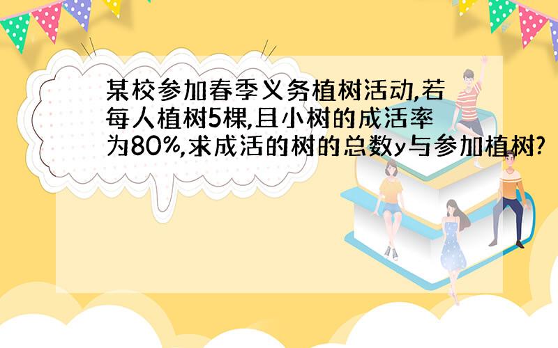 某校参加春季义务植树活动,若每人植树5棵,且小树的成活率为80%,求成活的树的总数y与参加植树?