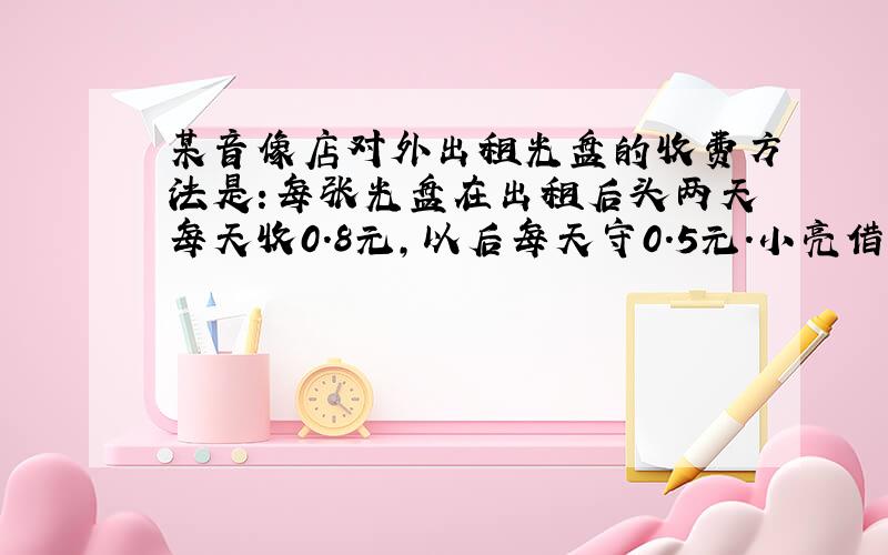 某音像店对外出租光盘的收费方法是:每张光盘在出租后头两天每天收0.8元,以后每天守0.5元.小亮借一张光盘