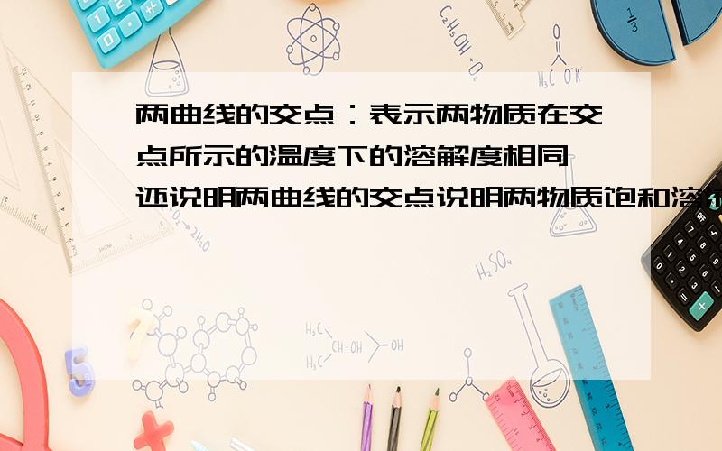 两曲线的交点：表示两物质在交点所示的温度下的溶解度相同,还说明两曲线的交点说明两物质饱和溶液____相等