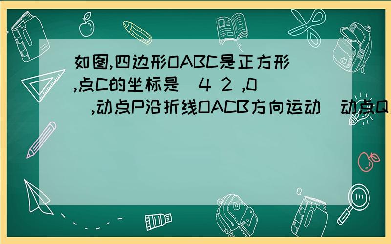 如图,四边形OABC是正方形,点C的坐标是（4 2 ,0）,动点P沿折线OACB方向运动．动点Q沿折线OBCA方向运动