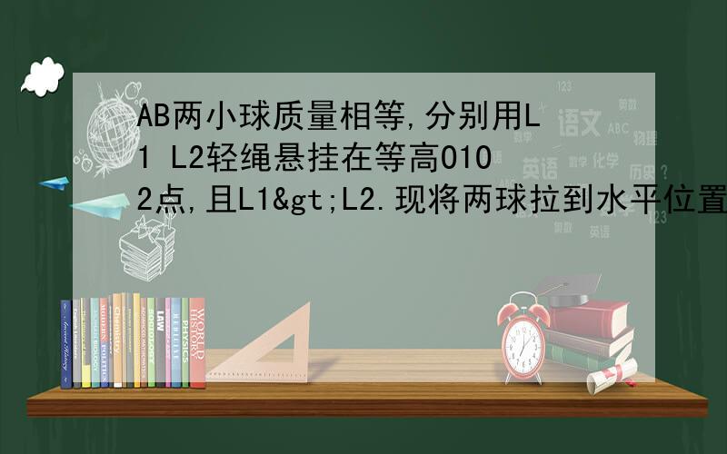 AB两小球质量相等,分别用L1 L2轻绳悬挂在等高O1O2点,且L1>L2.现将两球拉到水平位置,静止释放